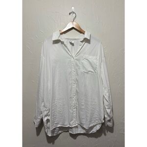 Offline by Aerie white oversized full button-up cover shirt (large)